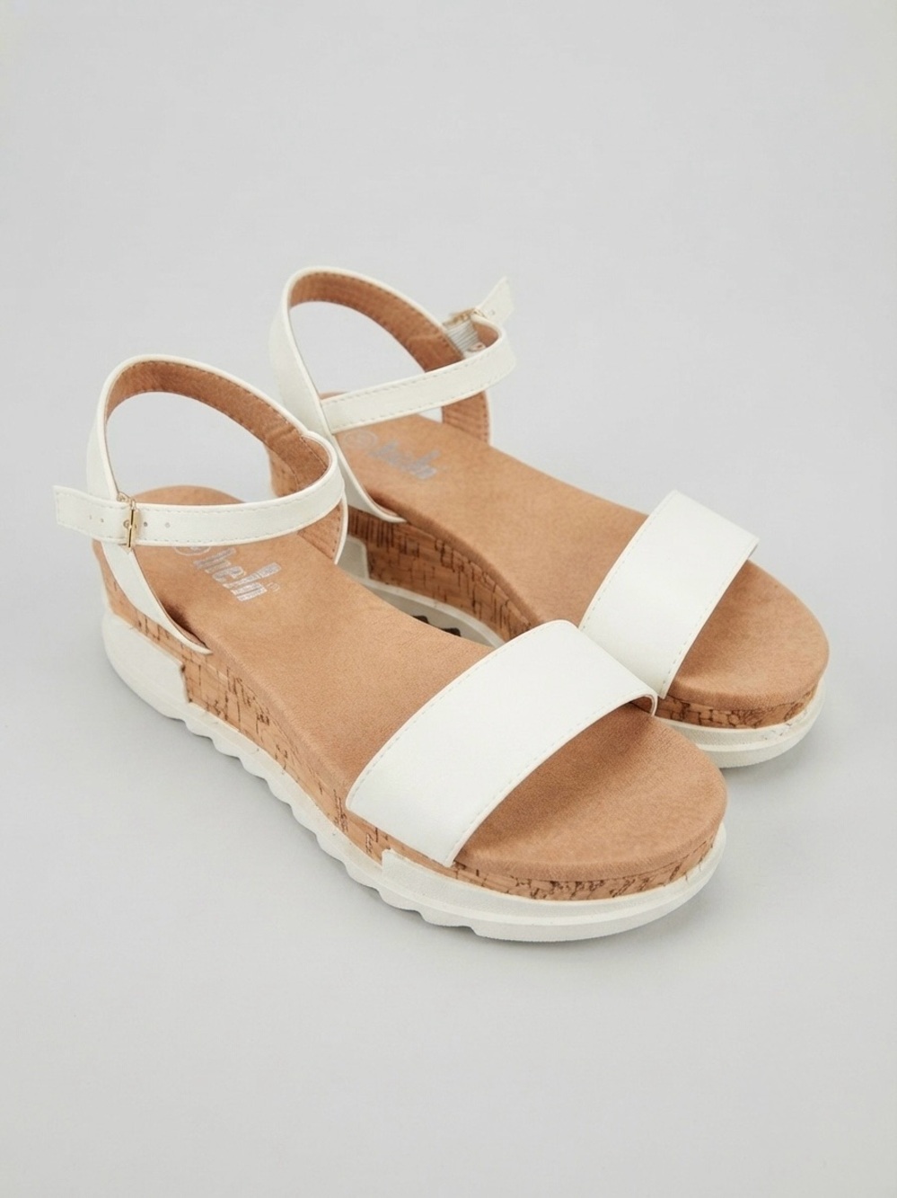 White Cork-Platform Ankle Strap Sandals